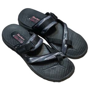 Skechers Outdoor Lifestyle Reggae Zig Swag Women Thong Sandals Black Size 9 Boho